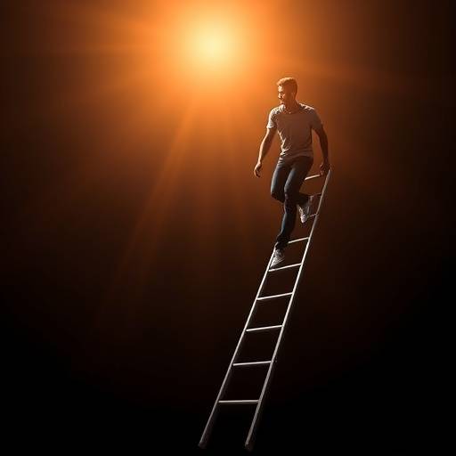 A person climbing a career ladder made of skill icons, symbolizing career advancement through skill development.