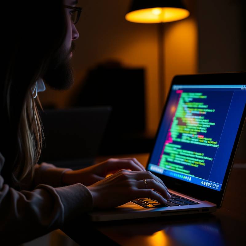 A person coding on a laptop, showcasing the Web Development course.