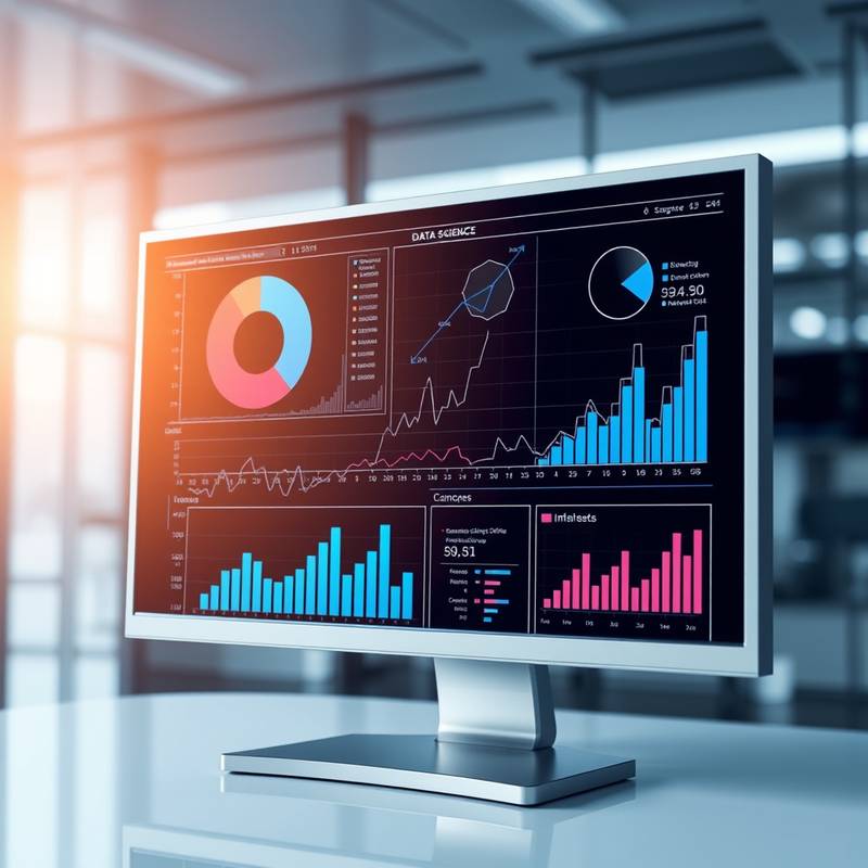 Data charts and graphs displayed on a screen, representing the Data Science course.